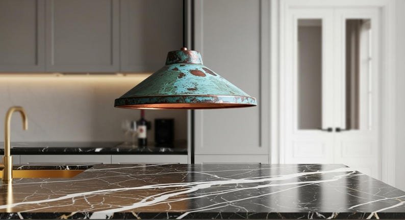 Oxidized Copper Dome Pendant Lamp, Ceiling Dome Lamp, Hanging Light, Rustic decor, Copper Industrial light, Kitchen Island Light