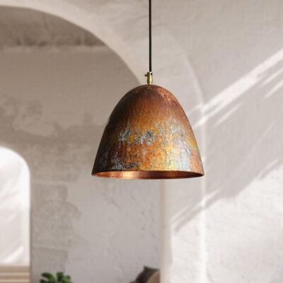 Rustic Oxidized Copper Bell Dining Room Ceiling Pendant