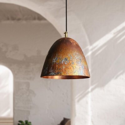 Aged Copper Pendant Set of 3 – Handcrafted Dome Lights Trio for Vintage Kitchen or Dining Room Ceiling
