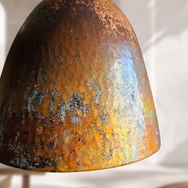 Aged Copper Pendant Set of 3 – Handcrafted Dome Lights Trio for Vintage Kitchen or Dining Room Ceiling