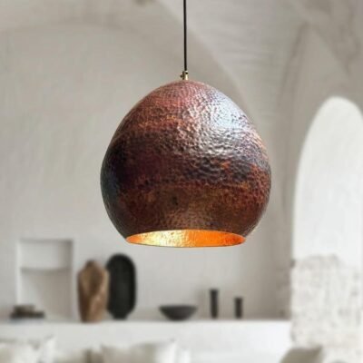 products-DomePendantLight22 Oxidized Copper Dome Pendant Rustic Artisan Ceiling Lamp