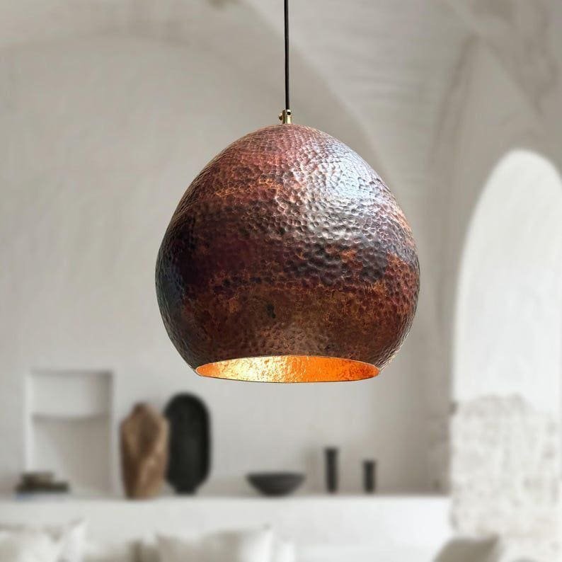 products-DomePendantLight22 Oxidized Copper Dome Pendant Rustic Artisan Ceiling Lamp