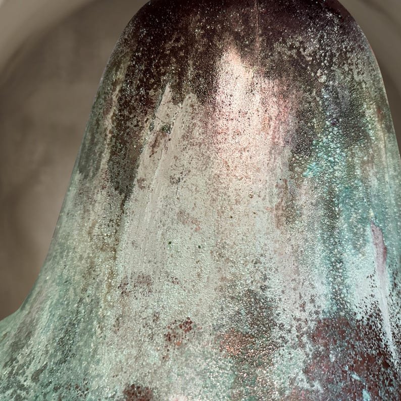 Handmade Oxidized Bell Shaped Copper Pendant Light, Green Patina Copper Dome Pendant Light, Farmhouse Kitchen Ceiling Lamp Fixture