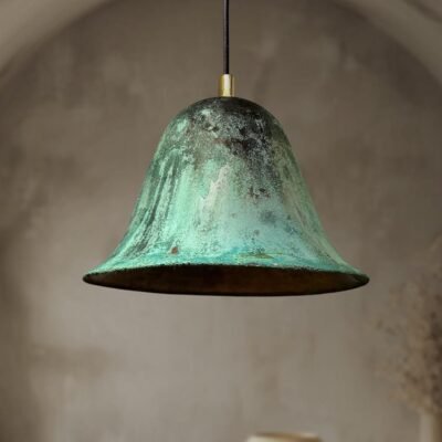 Verdigris Bell Pendant Rustic Farmhouse Ceiling Lamp