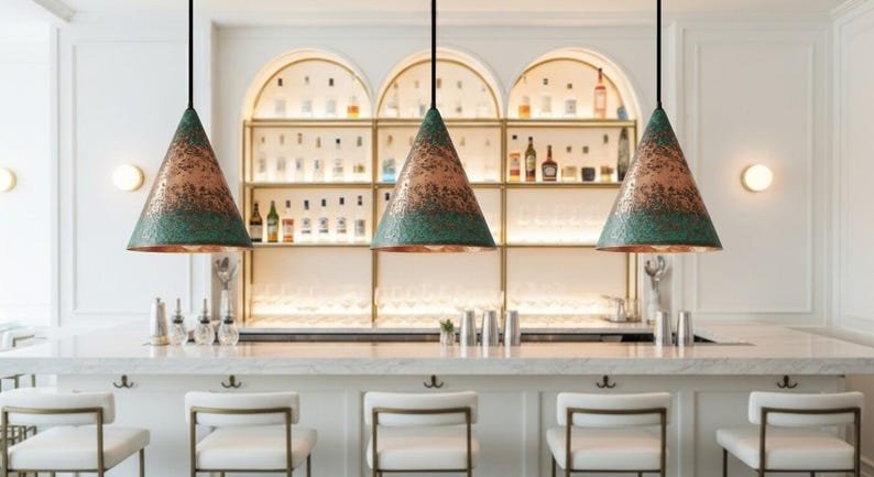 products-FarmhouseKitchenLighting_Green2 Green Patina Cone Pendant Farmhouse Kitchen Lighting