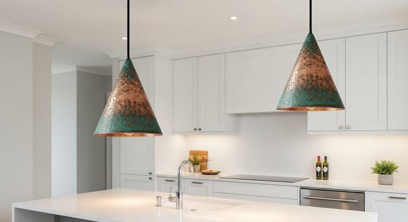 Handmade Moroccan Copper Pendant Light, Farmhouse Kitchen Lighting, Green Patina Copper Lamp Handmade Moroccan Copper Pendant Light, Farmhouse Kitchen Lighting, Green Patina Copper Lamp