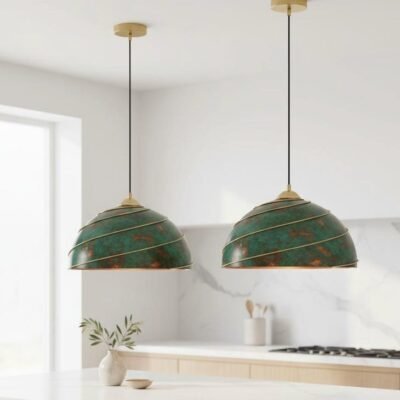 Green Patina Swirl Dome Pendant Modern Rustic Kitchen Fixture