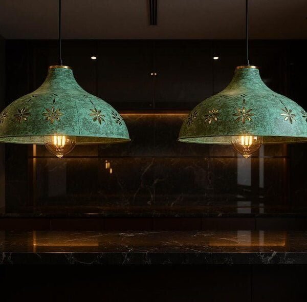 products-FloralBohoCeilingLamp5 Floral Green Patina Dome Pendant Boho Moroccan Ceiling Lamp