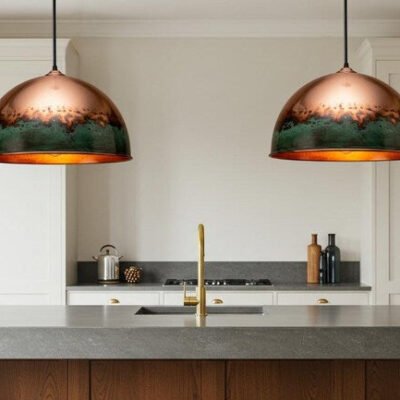 Handcrafted Hammered Brass Dome Pendant Light: Green Patina Copper Finish Handcrafted Hammered Brass Dome Pendant Light: Green Patina Copper Finish