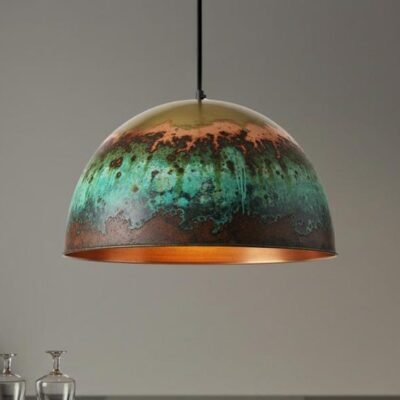 Handmade Moroccan Copper Pendant Light: Green Patina Dome Ceiling Lamp Handmade Moroccan Copper Pendant Light: Green Patina Dome Ceiling Lamp