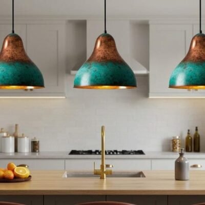 Hammered Copper Dome Pendant Light: Green Patina Moroccan Chandelier