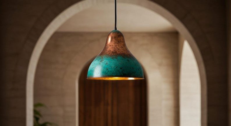 Green Patina Copper Pendant Light Moroccan Kitchen Island Lamp