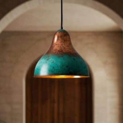 Hammered Copper Dome Pendant Light: Green Patina Moroccan Chandelier