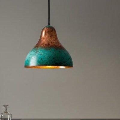 Hammered Copper Dome Pendant Light: Green Patina Moroccan Chandelier