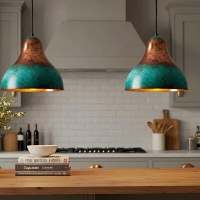 Hammered Copper Dome Pendant Light: Green Patina Moroccan Chandelier
