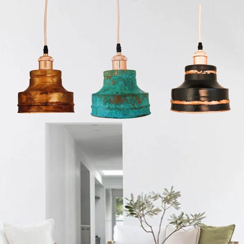Sets Of Industrial light Modern Copper Lamps Patina light fixtures,Black Matte, Green Patina & Fired Copper Finishes,Aged copper lights