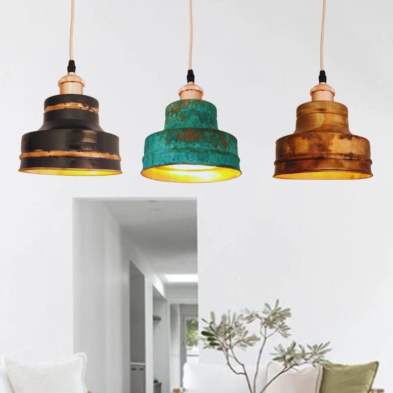 Sets Of Industrial light Modern Copper Lamps Patina light fixtures,Black Matte, Green Patina & Fired Copper Finishes,Aged copper lights