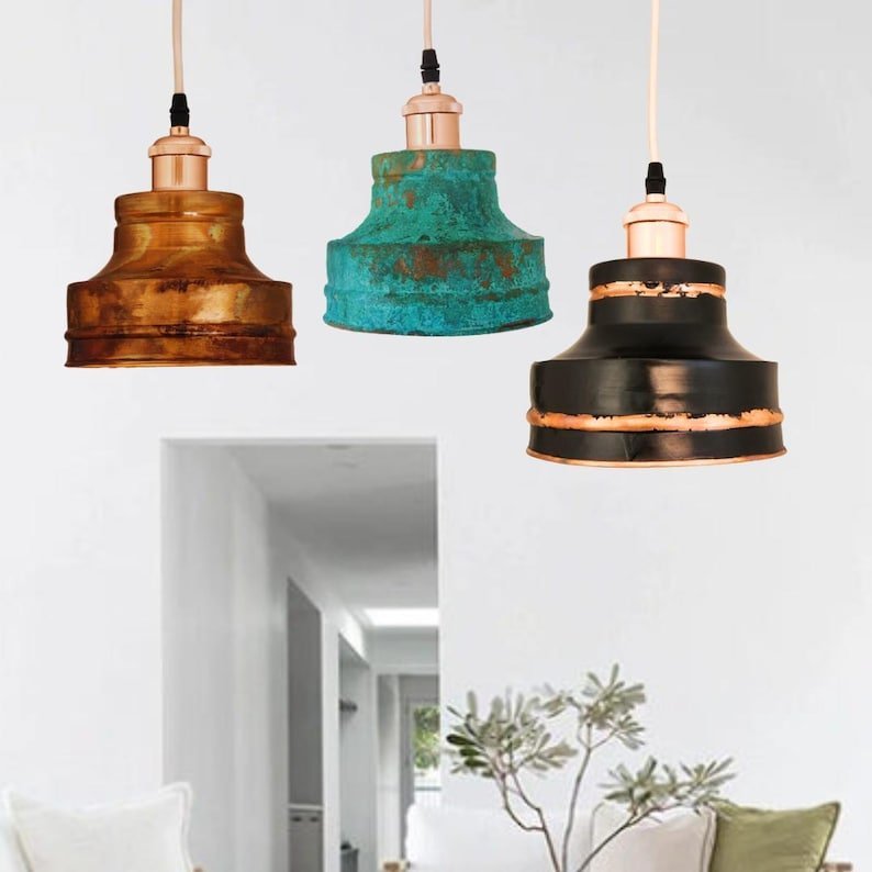 Mixed Patina Stepped Pendants Copper Finish