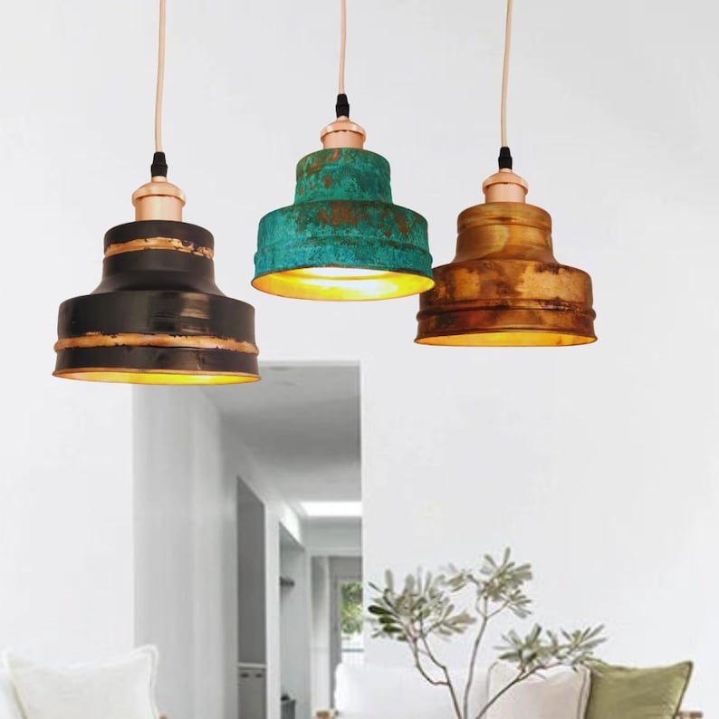 Sets Of Industrial light Modern Copper Lamps Patina light fixtures,Black Matte, Green Patina & Fired Copper Finishes,Aged copper lights