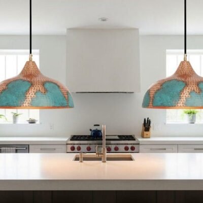 Handmade Copper Pendant Light: Green Patina, Moroccan Style