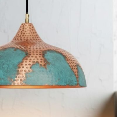 Handmade Copper Pendant Light: Green Patina, Moroccan Style