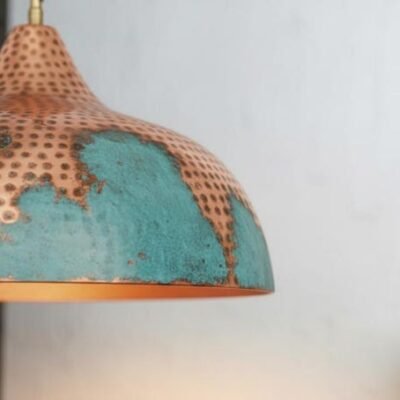Handmade Copper Pendant Light: Green Patina, Moroccan Style