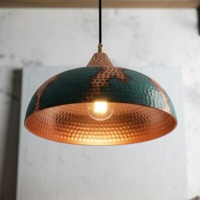 Handmade Copper Pendant Light: Green Patina, Moroccan Style