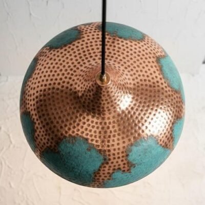 Handmade Copper Pendant Light: Green Patina, Moroccan Style