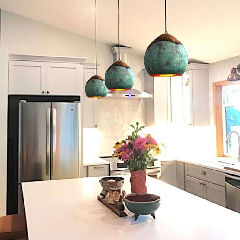 Set of 3 Oxidized Copper Pendant Lights β Hammered Dome Lamps for Kitchen Island Lighting Set of 3 Oxidized Copper Pendant Lights β Hammered Dome Lamps for Kitchen Island Lighting