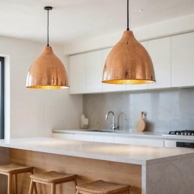 products-HammeredRusticLighting66 Hammered Copper Bell Pendant Rustic Farmhouse Ceiling Lamp