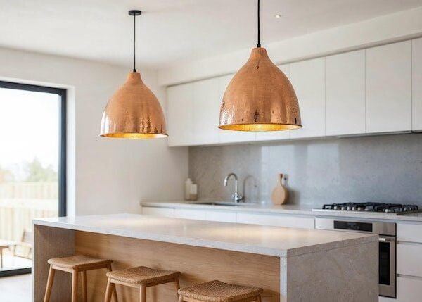 Hammered Copper Bell Pendant Rustic Farmhouse Ceiling Lamp