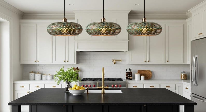 Moroccan Patina Brass Pendant Light: Handmade Boho Green Ceiling Lamp Moroccan Patina Brass Pendant Light: Handmade Boho Green Ceiling Lamp
