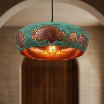Green Patina Dome Pendant Rustic Copper Ceiling Lamp