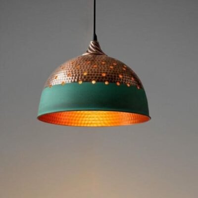 Industrial lighting, Copper Dome Ceiling Pendant Lamp, Rustic chandelier, Hanging Light, Green Patina Lighting,
