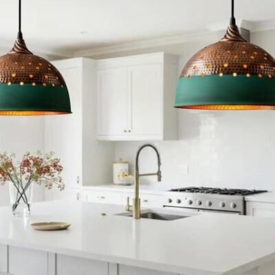 Hammered Copper Green Dome Pendant Light
