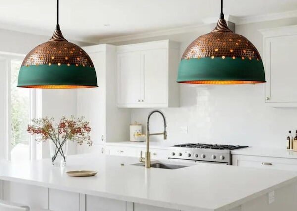 Hammered Copper Green Dome Pendant Light