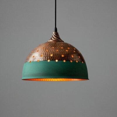 Industrial lighting, Copper Dome Ceiling Pendant Lamp, Rustic chandelier, Hanging Light, Green Patina Lighting,