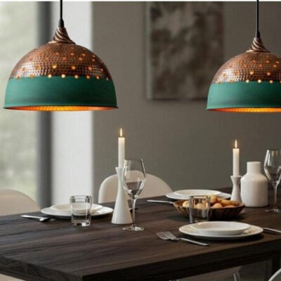 Industrial lighting, Copper Dome Ceiling Pendant Lamp, Rustic chandelier, Hanging Light, Green Patina Lighting,