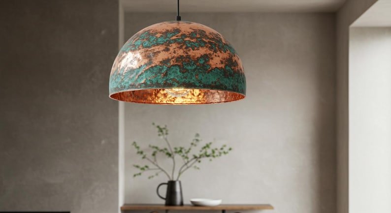 Rustic Chandelier, Copper Farmhouse light fixture, Ceiling Dome Lamp, Dome Lampshades, Industrial light, Kitchen Isalnd,Hanging Pendant Lamp