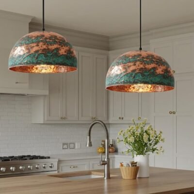 Rustic Chandelier, Copper Farmhouse light fixture, Ceiling Dome Lamp, Dome Lampshades, Industrial light, Kitchen Isalnd,Hanging Pendant Lamp