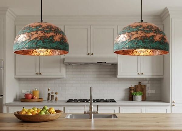 products-HangingPendantLamp6 Green Patina Copper Dome Pendant Rustic Artisan Ceiling Lamp