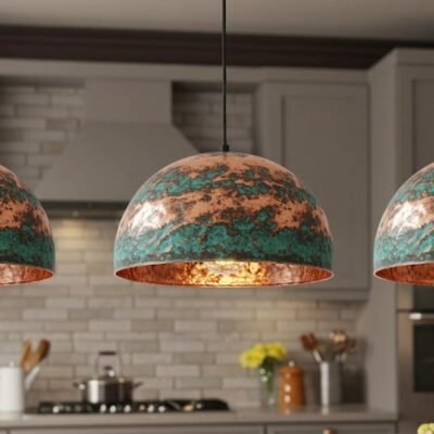 Rustic Chandelier, Copper Farmhouse light fixture, Ceiling Dome Lamp, Dome Lampshades, Industrial light, Kitchen Isalnd,Hanging Pendant Lamp