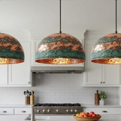 Rustic Chandelier, Copper Farmhouse light fixture, Ceiling Dome Lamp, Dome Lampshades, Industrial light, Kitchen Isalnd,Hanging Pendant Lamp