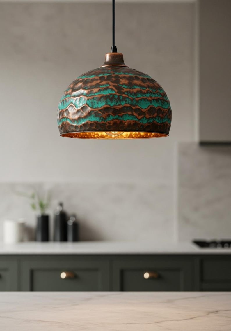 Handmade Oxidized Copper Dome Pendant Light: Industrial Farmhouse Lighting Handmade Oxidized Copper Dome Pendant Light: Industrial Farmhouse Lighting