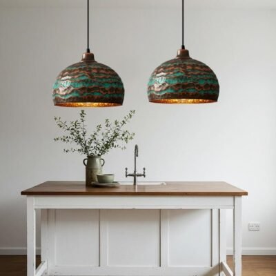 products-IndustrialFarmhouseLight4 Hammered Verdigris Industrial Farmhouse Dome Kitchen Island Pendant