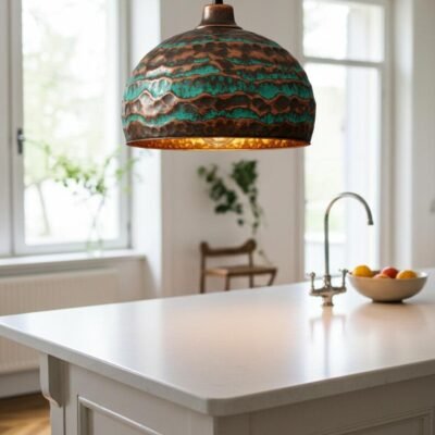 Handmade Oxidized Copper Dome Pendant Light: Industrial Farmhouse Lighting Handmade Oxidized Copper Dome Pendant Light: Industrial Farmhouse Lighting