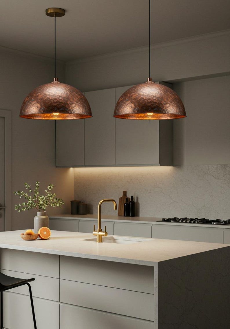Handmade Hammered Copper Dome Pendant Lamp: Industrial Kitchen Lighting Handmade Hammered Copper Dome Pendant Lamp: Industrial Kitchen Lighting