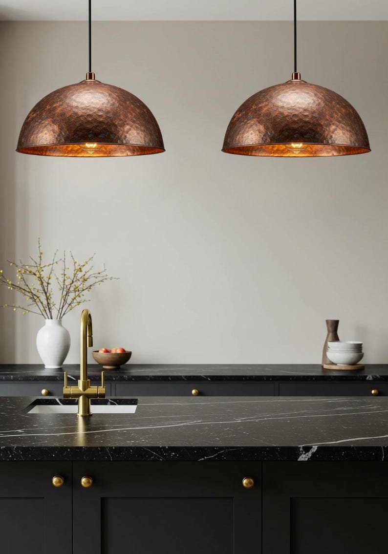 Handmade Hammered Copper Dome Pendant Lamp: Industrial Kitchen Lighting Handmade Hammered Copper Dome Pendant Lamp: Industrial Kitchen Lighting