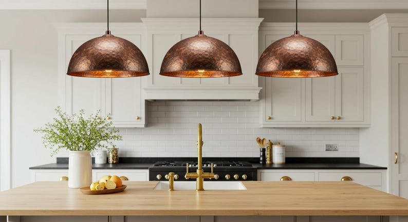 Handmade Hammered Copper Dome Pendant Lamp: Industrial Kitchen Lighting Handmade Hammered Copper Dome Pendant Lamp: Industrial Kitchen Lighting