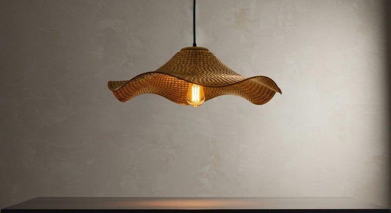 Wavy Rattan Pendant Light Boho Kitchen Island Lamp